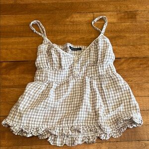 Brandy Melville Beige and White Plaid Tiffany Top